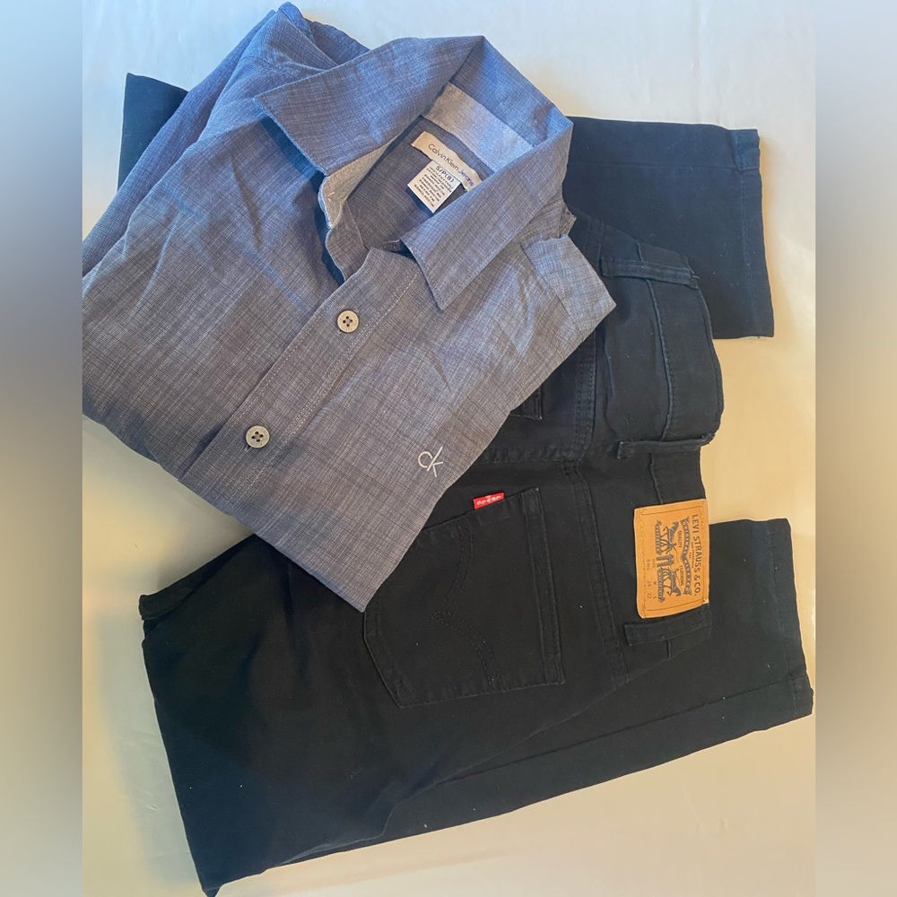 Boy Size 8 Outfit -Levy pants black/Calvin Klein shirt greyish blue